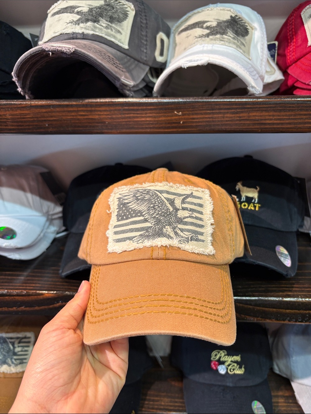 Men's Distressed Tan Eagle Patch Baseball Cap